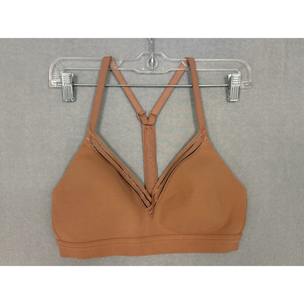 Athleta Sports Bra Top Small Tan Copper Strappy Racerback Padded Cami Mesh Trim